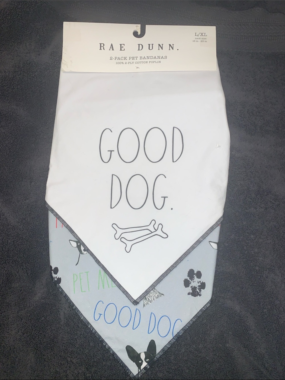 🦋🎯 RAE DUNN 2-Pack L/XL GOOD DOG Pet Bandanas 100% 2-Ply Cotton Poplin NWT